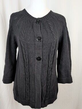 Studio by Liz Claiborne Black Cable Knit Cardigan Sweater Button Front S